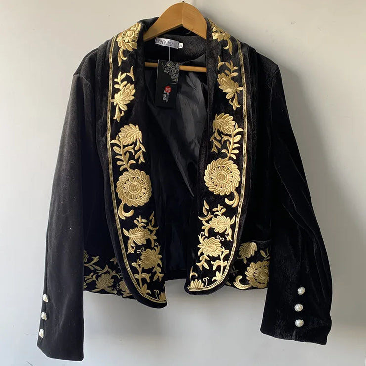 Retro velvet  Floral Embroidered Suits Jacket