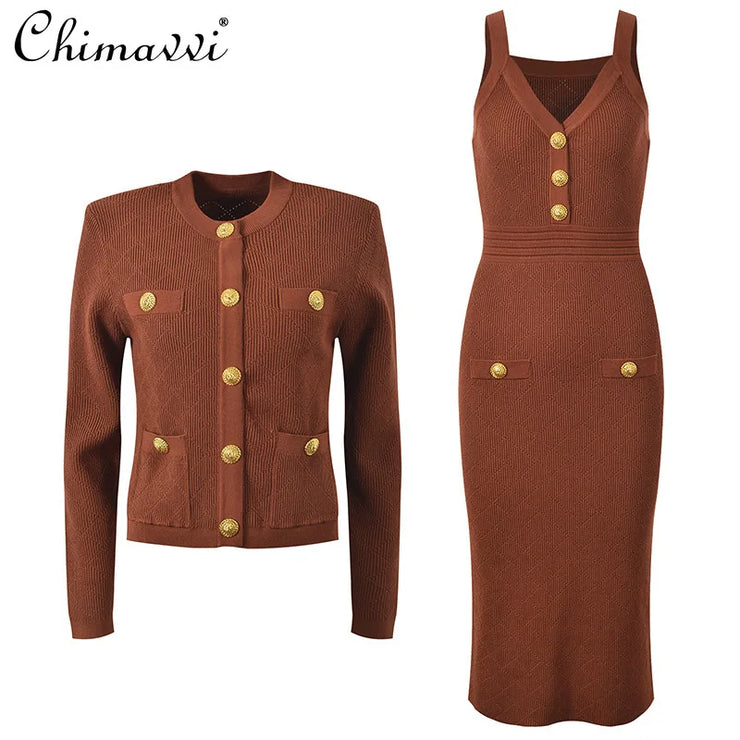 Luxury French  Commuter Round Neck Dress
