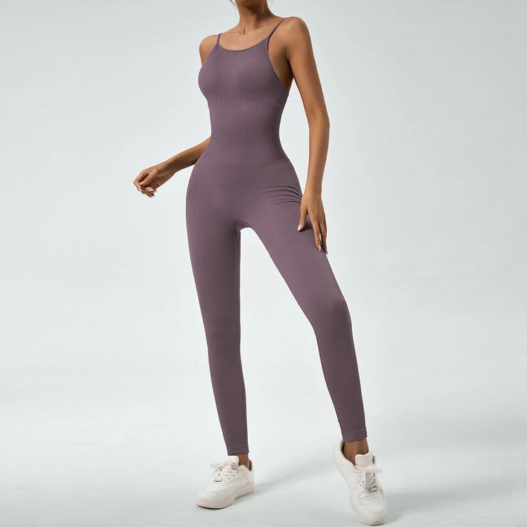 Women Backless Cross Seamless Gym Jumpsuit