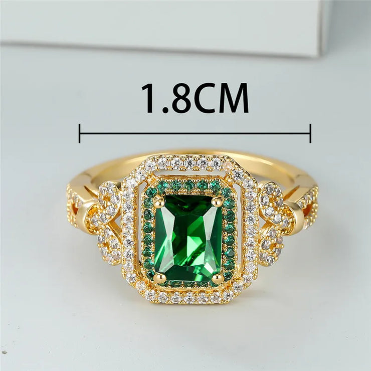 Luxury Crystal Green Zircon Square Stone Ring