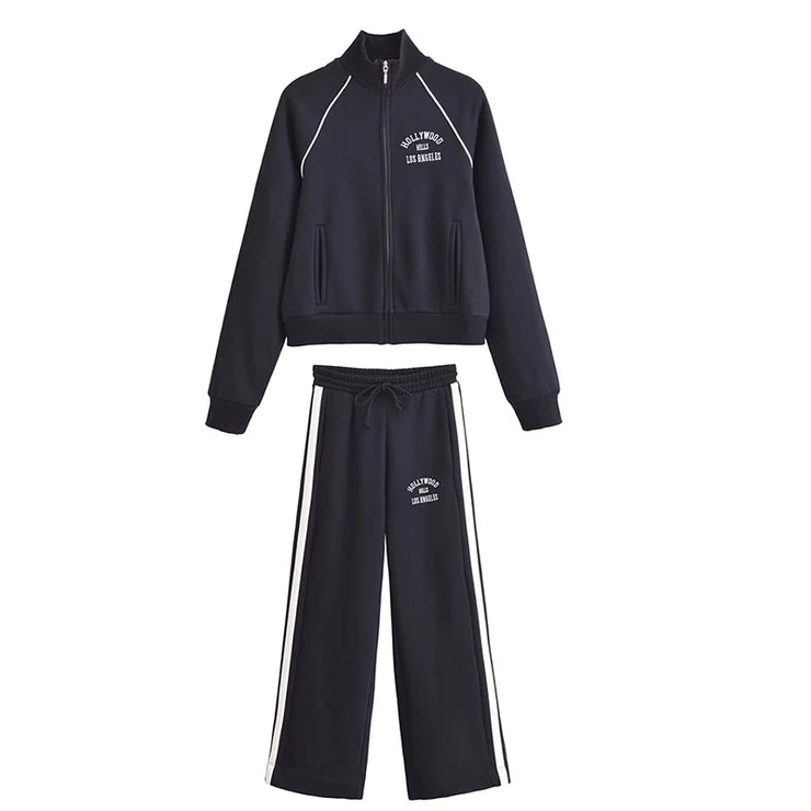 Women's Stand Collar Flannel sports set