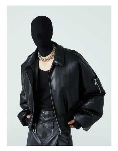 Pluffed Mauroicardi Black  Leather Jacket