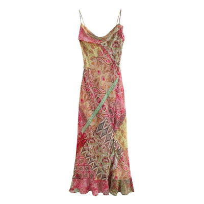 British Patchwork Print Backless Middy Dresses for Women