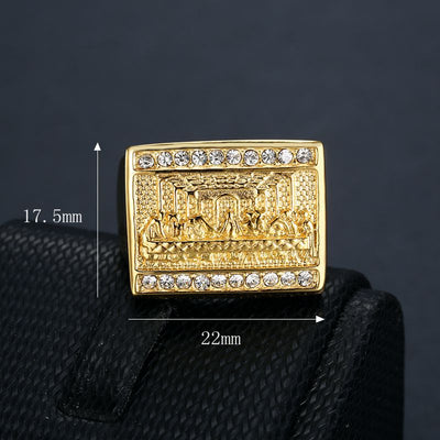 LUXARY STAINLESS STEEL GOLD PLAITED SQUARE RING