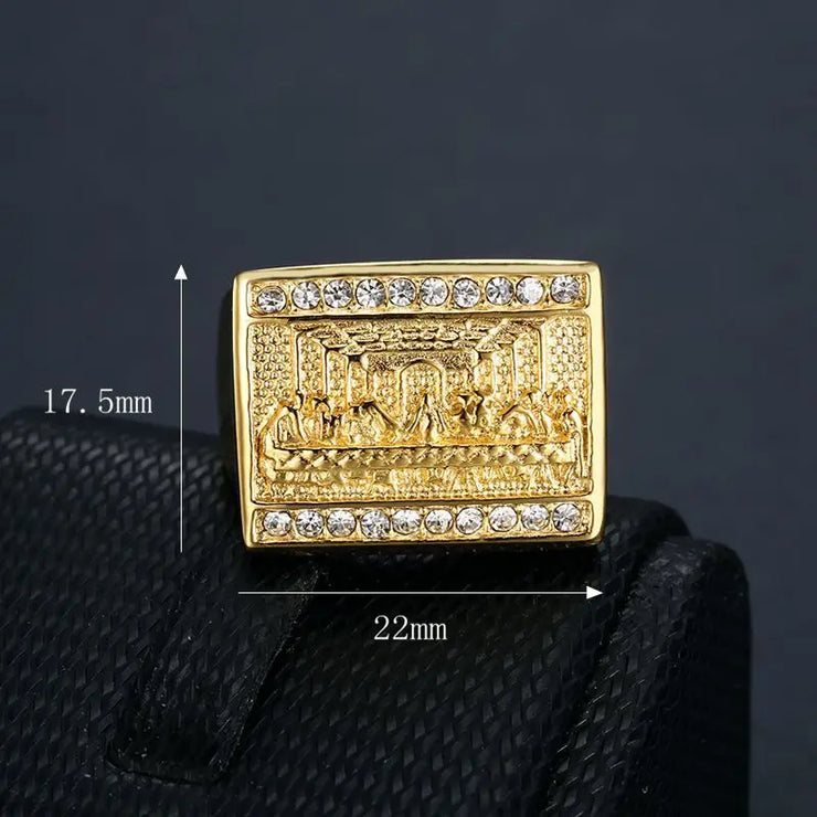 LUXARY STAINLESS STEEL GOLD PLAITED SQUARE RING
