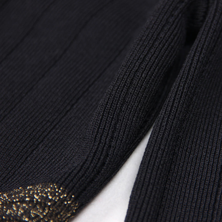 Mid-Night Black Long Sleeve Zipper Back Slim Fit Short Dress