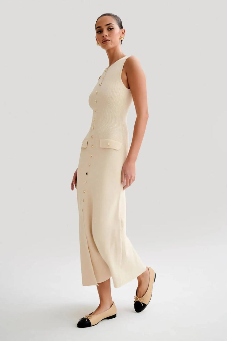 Women's Elegant Knitted Single Breasted Long Dress