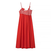 Women's sleeveless embroidery loose waist slimming suspender dress