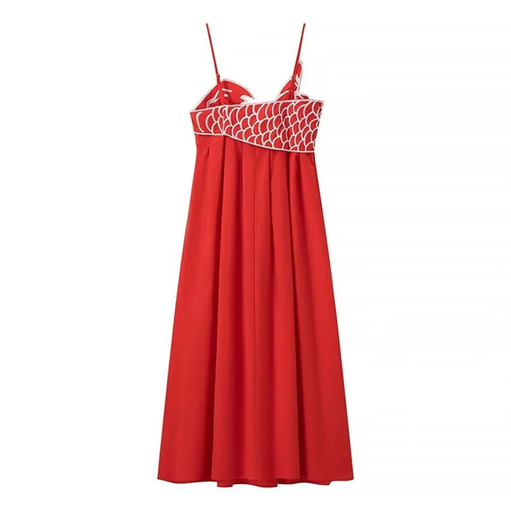 Women's sleeveless embroidery loose waist slimming suspender dress