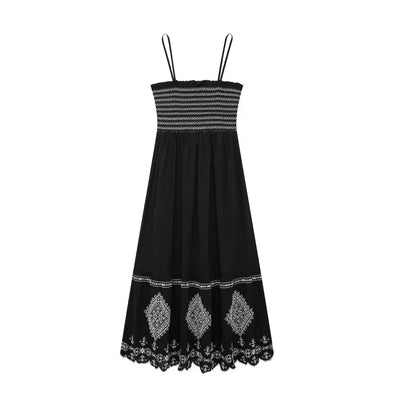 Women's New Embroidery Collar Loose Ethnic Style Sleeveless Pleated Robe Dress