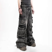 American Vintage Stitching Multi-pocket Heavy Washing Baggy Jeans