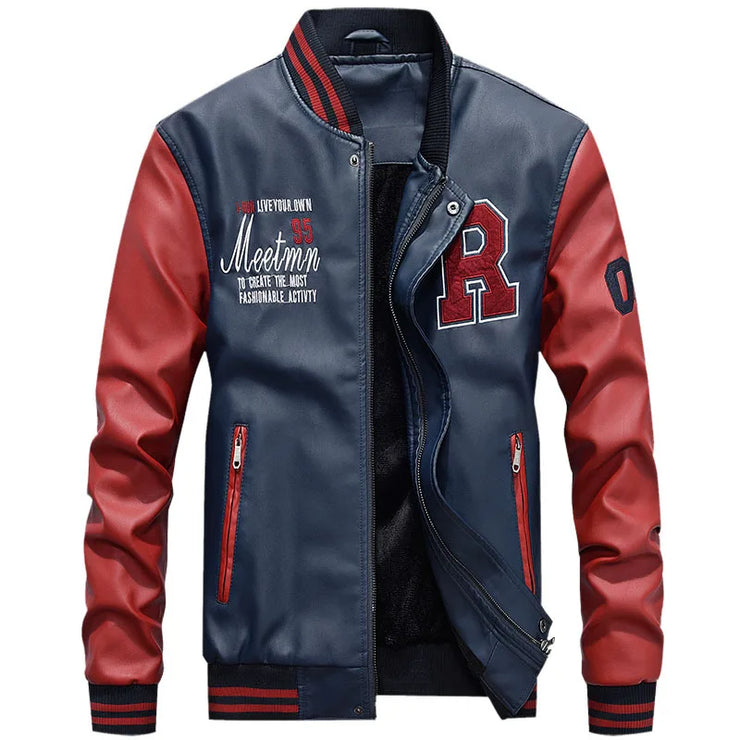 NEW EMBROIDERED THICKENED PLUSH BASEBALL  LEATHER LACKET