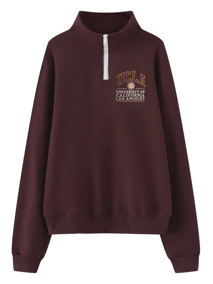 Vintage Half Open Collar Long Sleeves Pullover Sweatshirt