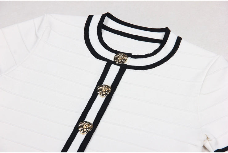 Luxury Short Sleeve Round Neck Stripe Slim Fit