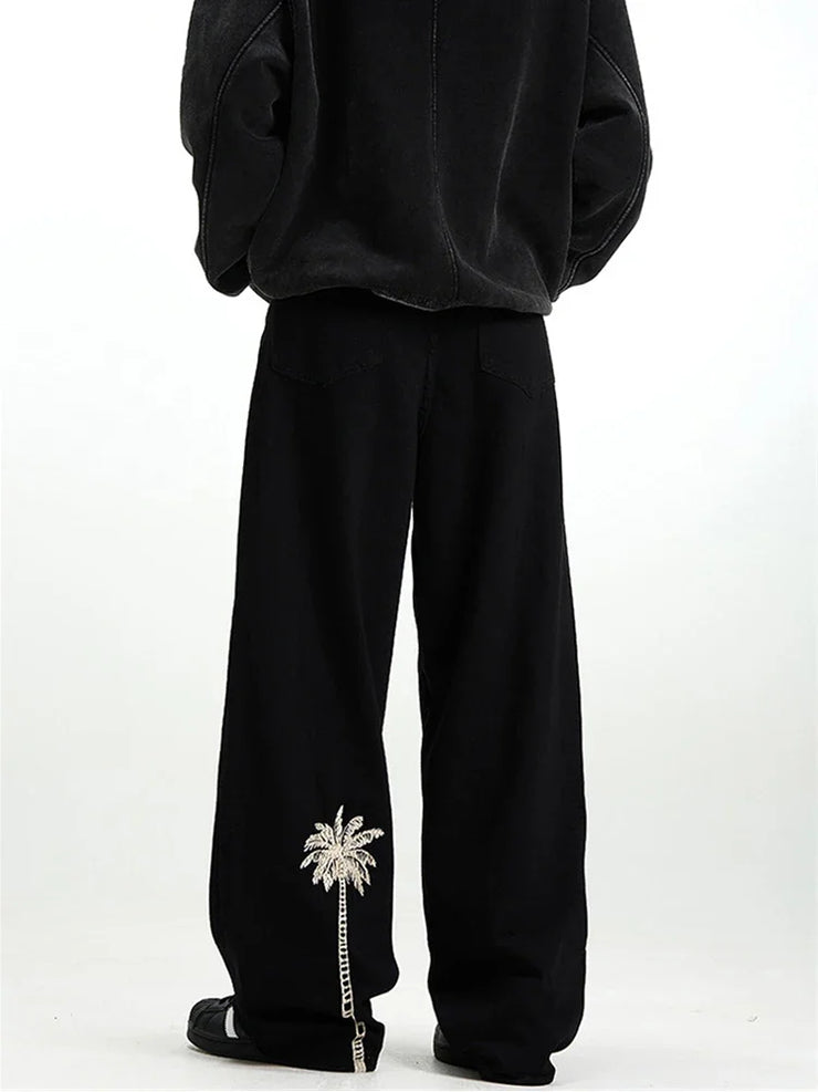 New Coconut Tree Embroidered Baggy Denim