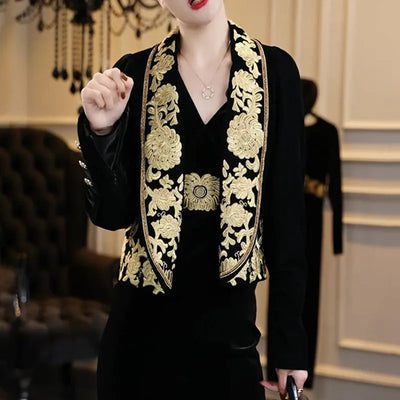 Retro velvet  Floral Embroidered Suits Jacket