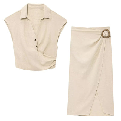 new women's fashion pleated lapel sleeveless top with buckle