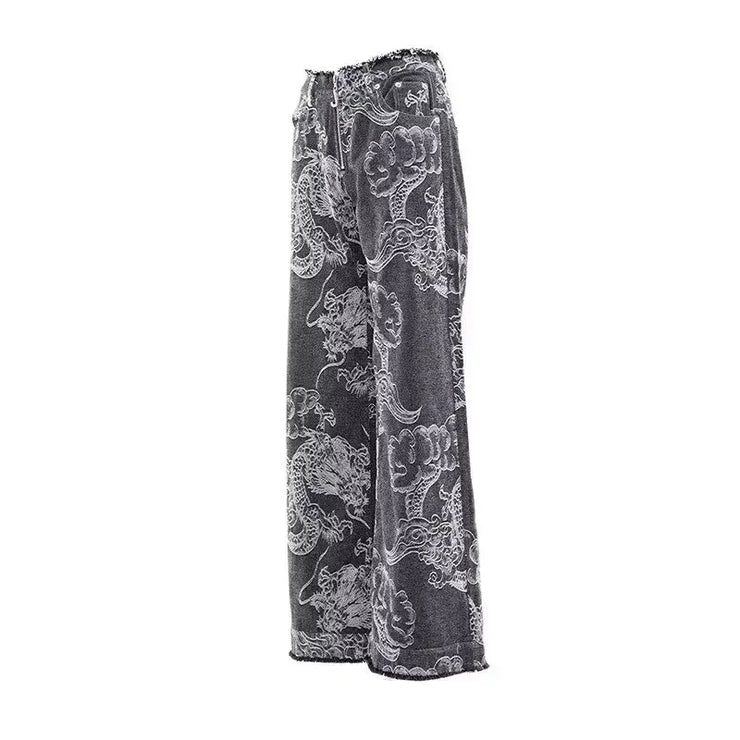 Sweet Spicy Dragon Pattern Embroidery Jeans