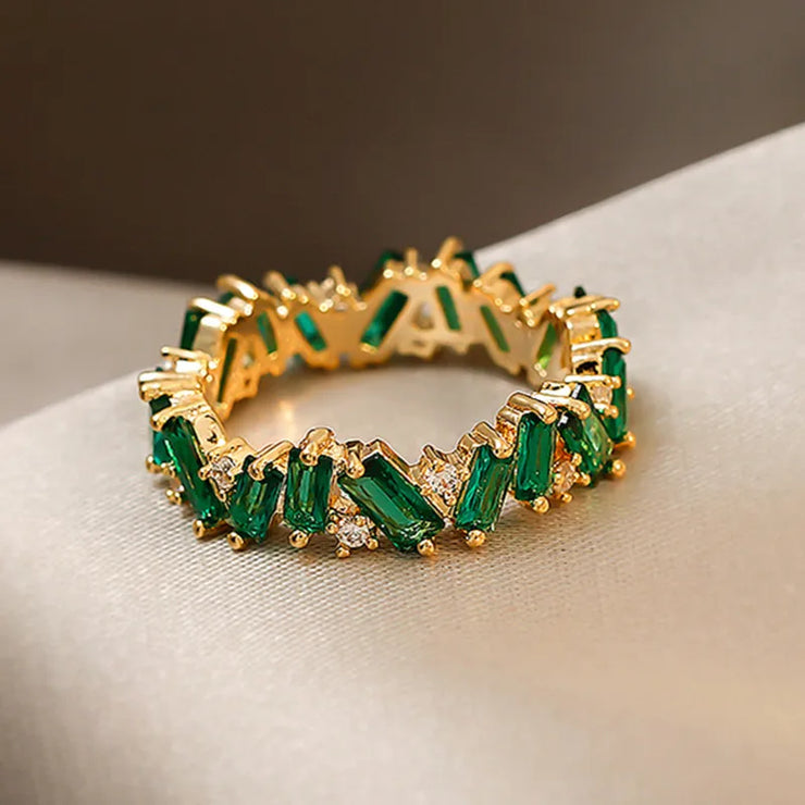 Luxury Huitan Chic Green Gold Ring