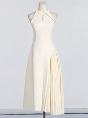 Luxury Solid Hollow Out Patchwork Folds Elegant Dress