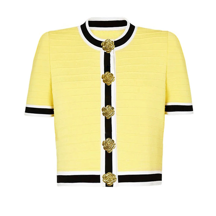 Luxury Short Sleeve Round Neck Stripe Slim Fit