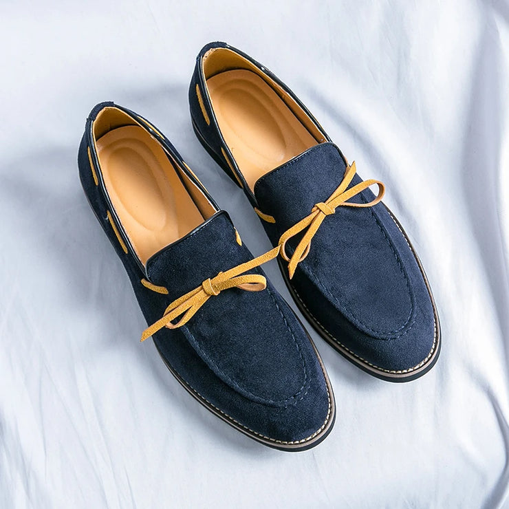 CONCISE BUTTERFLY KNOT  FROSTED LEATHER LOAFERS