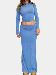 O-NECK LONG SLEEV SPRING TWO PIECE  SET OF SKIRT