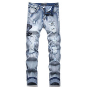 Blue Eyed Snake Embroidery Street Style Jeans
