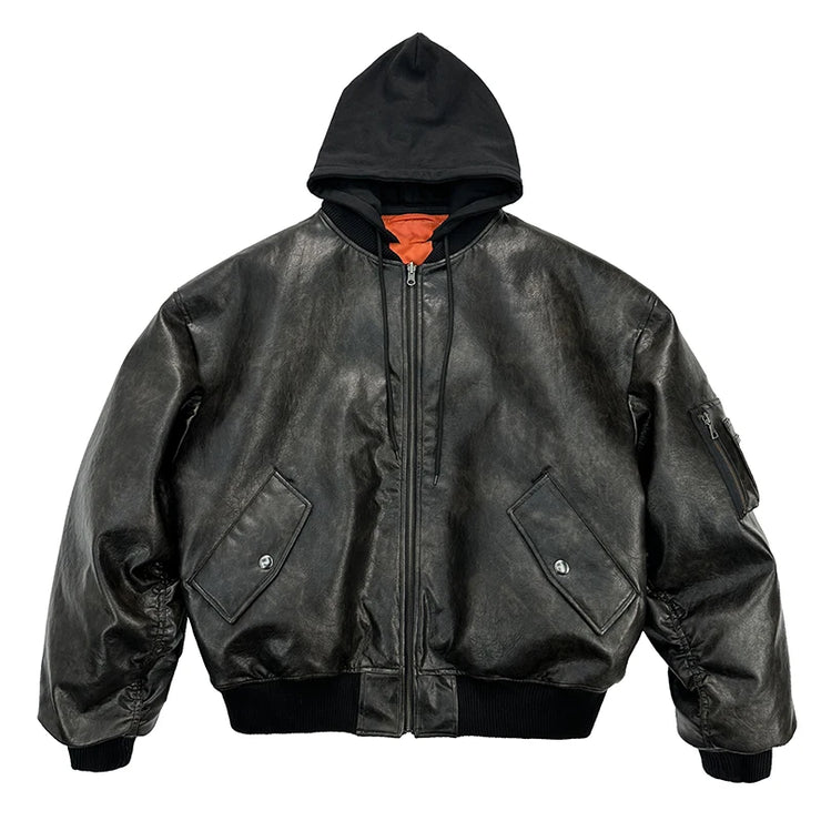 Handsome Oversized Distressed Pu Leather Jacket for Men