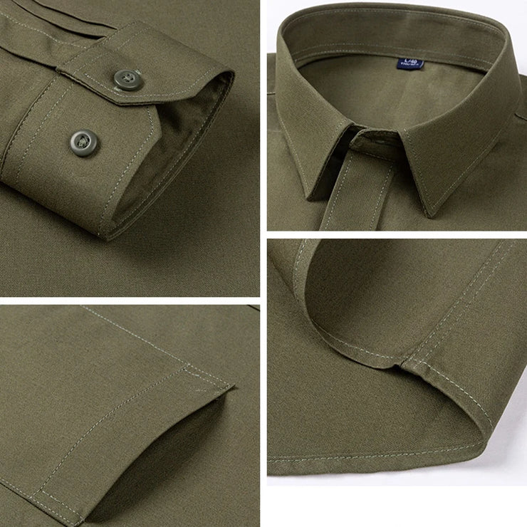 Men's new solid long sleeve casual formal shirt