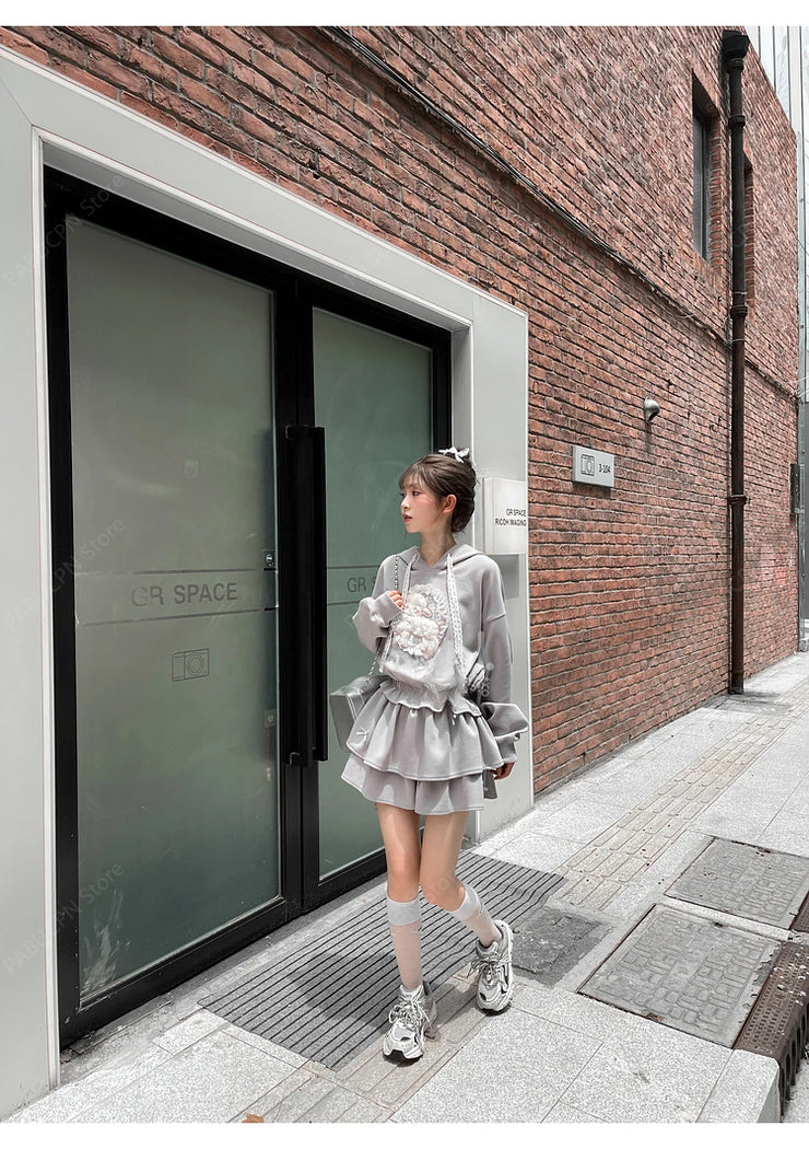 Grey Kawaii Mori Girl Versatile Sports Leisure