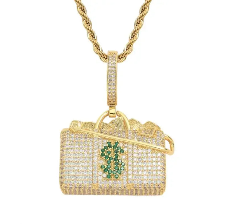 Bling Iced Out Pistol Pendant Submachine Gun Necklace
