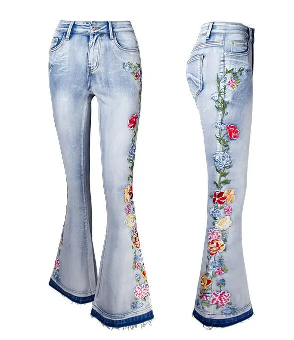 Luxury flora Embroidered Flared Denim