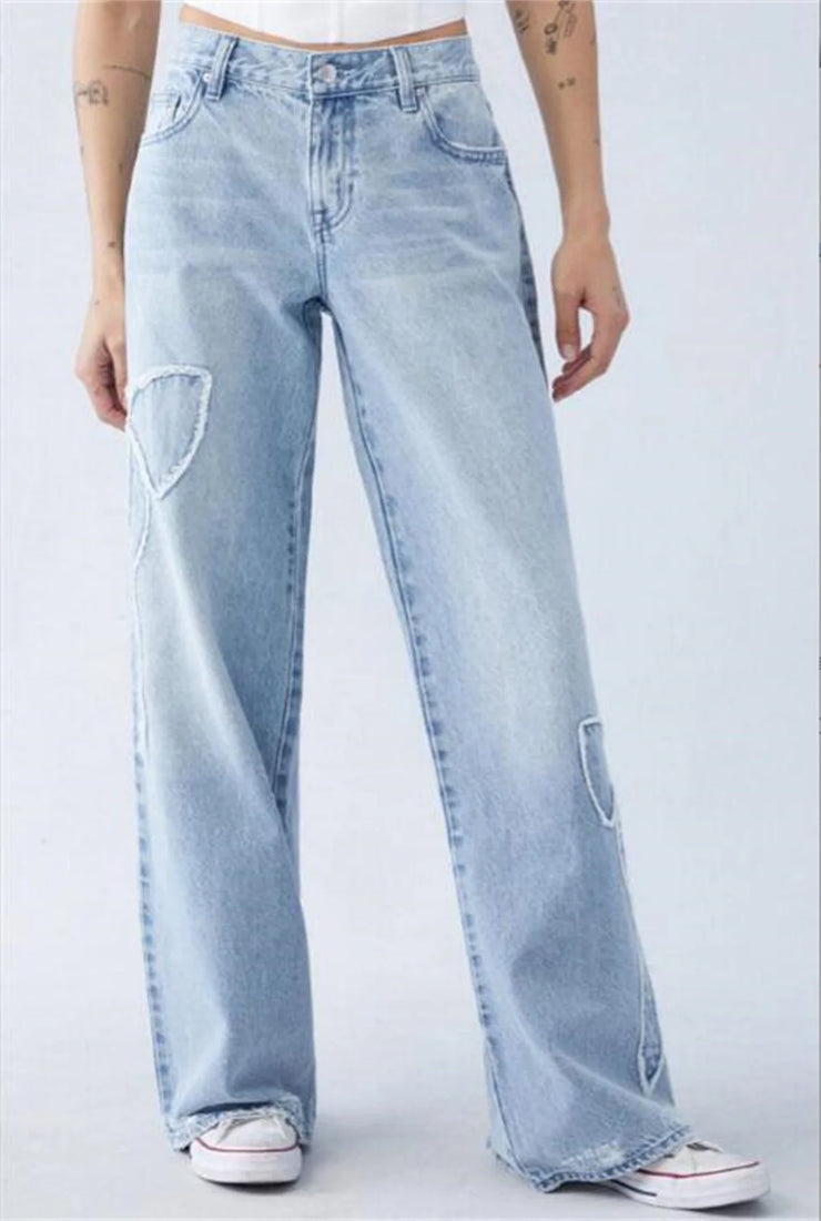 Women's Butterfly Embroidery Vintage High Street Denim