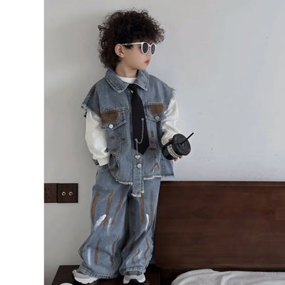 POPULAR WESTERN STYLE CHILDERN'S  LEISURE GRAFFITI TWO PIECE SUITS