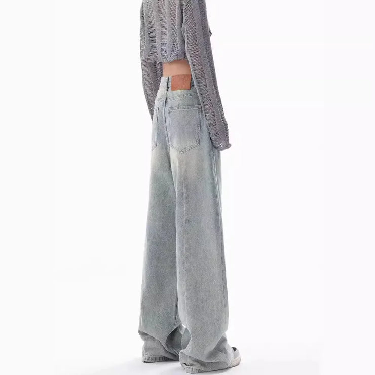 American Retro Old High-waisted wide jeans