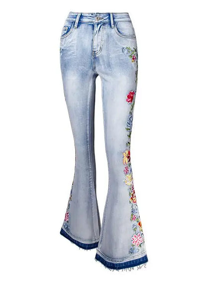 Luxury flora Embroidered Flared Denim
