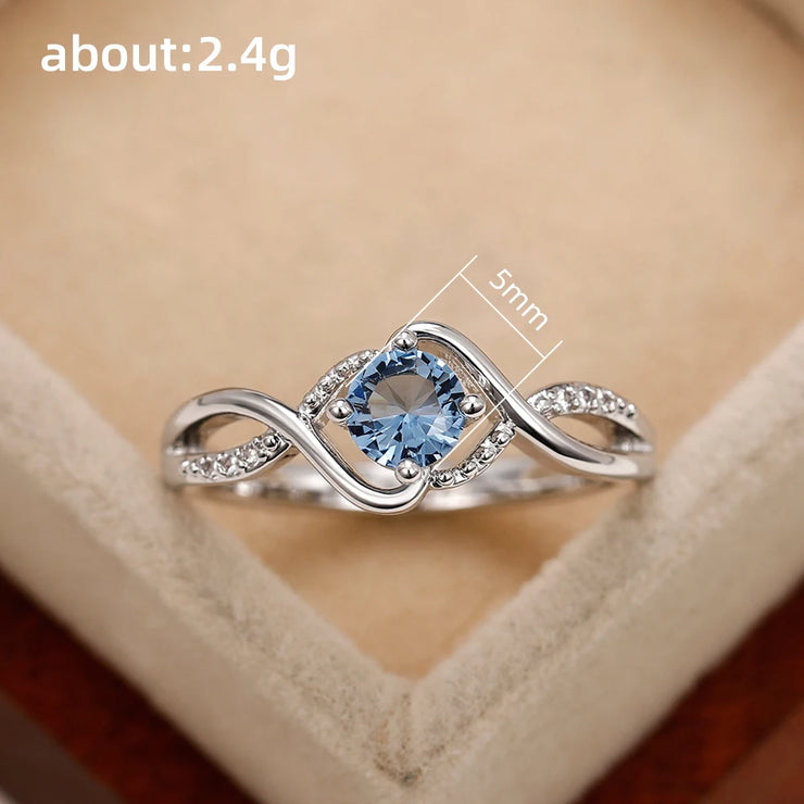 Modern Charming Blue Cubic Zirconia High-Quality Silver Color Ring