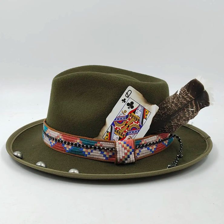 Retro Feather Fedoras Felt Wide Brim Jazz Cap