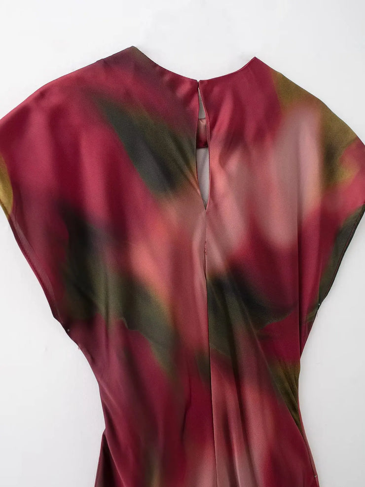 Women's Versatile Silk Satin Texture Printed Midi Dress