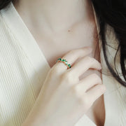 Luxury Huitan Chic Green Gold Ring