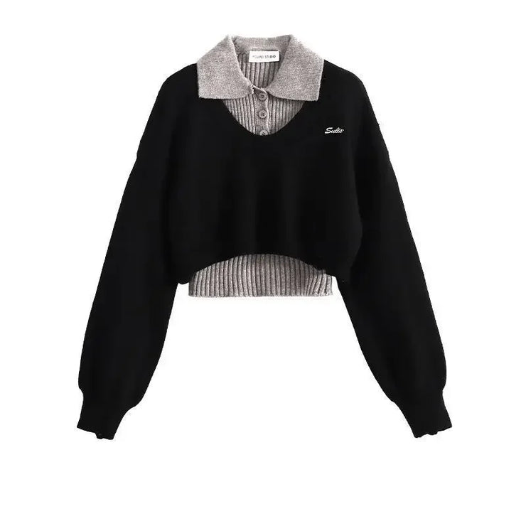 Preppy Style Women's Cropped Sweater