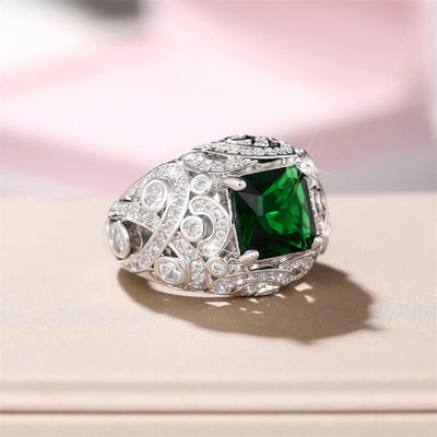 Elegant Full Bling Iced Out Green Ring