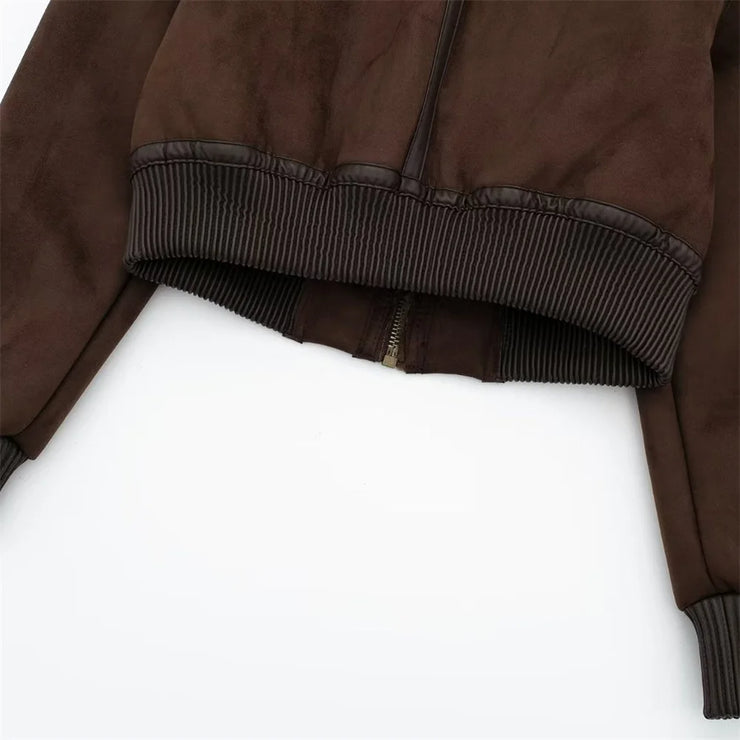Luxury Standing Neck Contrast Strap Decoration Loose Double sided Jacket