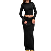 O-NECK LONG SLEEV SPRING TWO PIECE  SET OF SKIRT