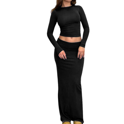 O-NECK LONG SLEEV SPRING TWO PIECE  SET OF SKIRT