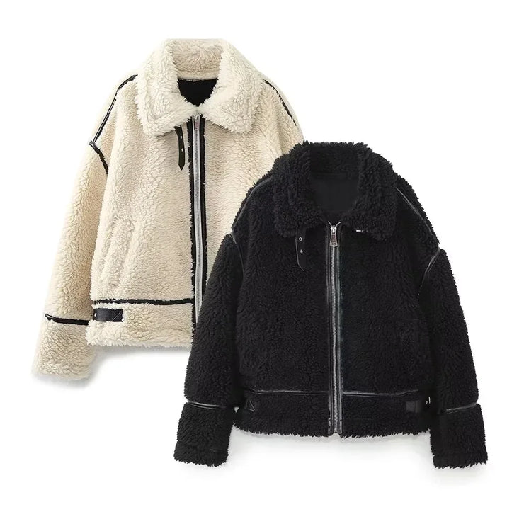 Trendy Velvet Warm Motorcycle Jacket for women