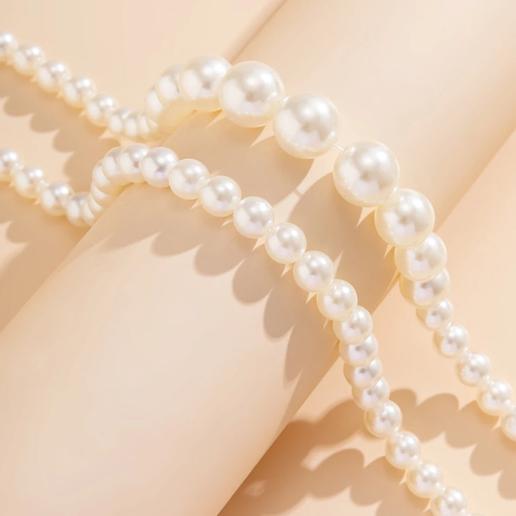 Elegant Two Piece Imitation Pearl Beaded Choker Necklaces