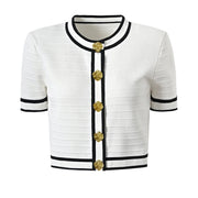 Luxury Short Sleeve Round Neck Stripe Slim Fit