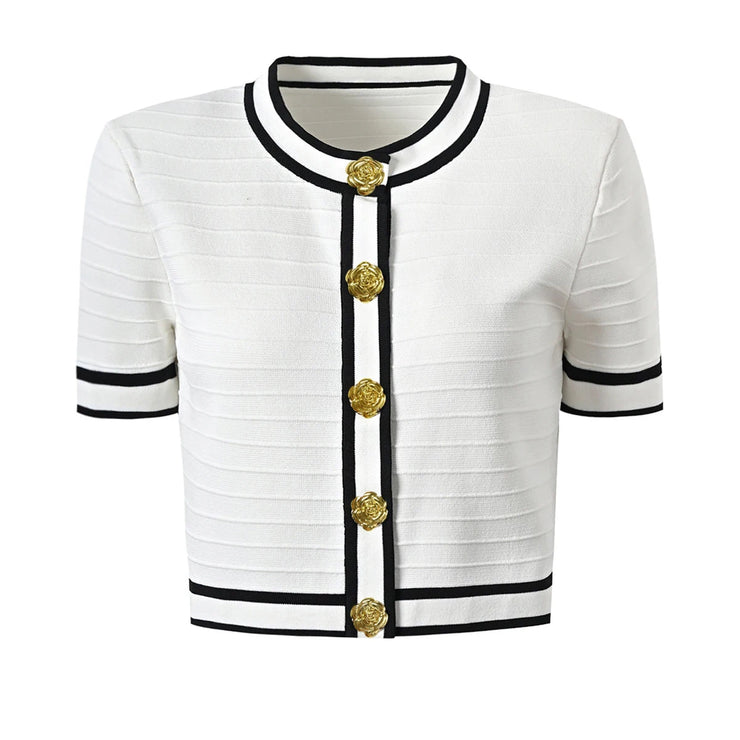 Luxury Short Sleeve Round Neck Stripe Slim Fit